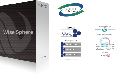 OGC WFS 1.1.0, WFS 2.0, WMS 1.3.0 국제표준 적합성 인증서와 GS 인증서